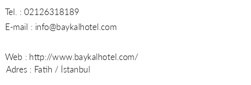 Hotel Baykal telefon numaralar, faks, e-mail, posta adresi ve iletiim bilgileri